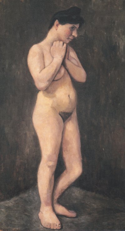 Desnudo femenino de pie con los brazos cruzados sobre el pecho de Paula Modersohn Becker